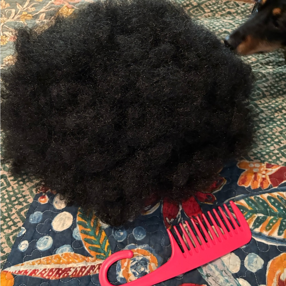 Black Afro Wig with Pink Comb